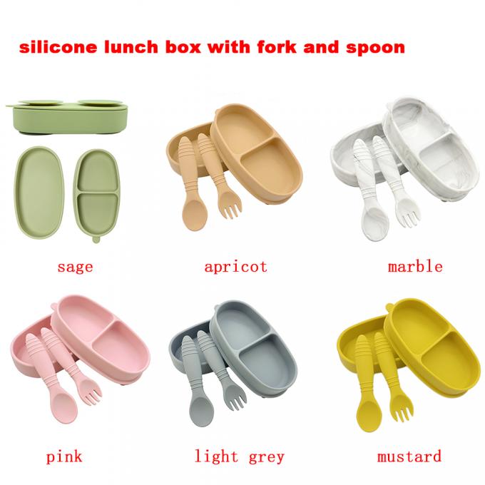 Placa 100% nova da sução da criança do silicone do produto comestível 2 em crianças Bento Lunch Box de 1 bebê com a colher e a forquilha