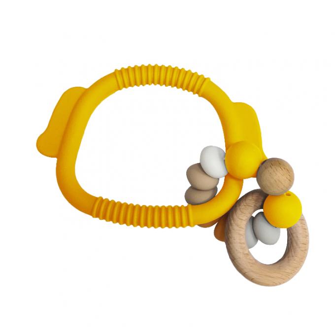 O bebê que sai os dentes o bebê macio orgânico livre Teether do silicone de Toy New BPA brinca com anel de madeira