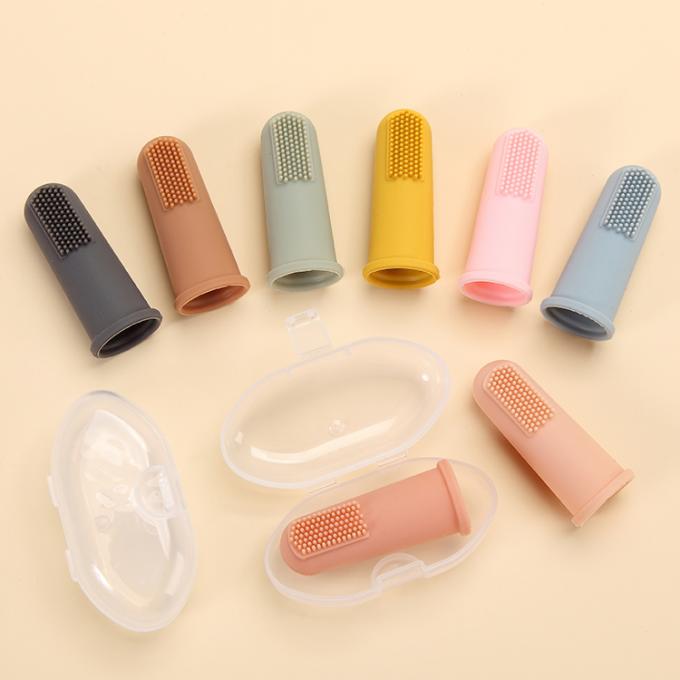 escova de dentes macia personalizada do dedo do silicone com as caixas de empacotamento para o bebê