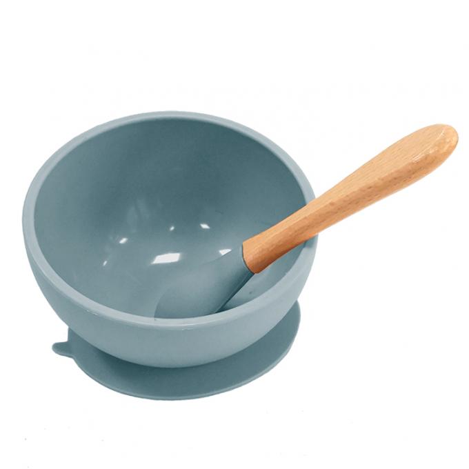 Bacia fácil de limpar impressa personalizada da sução do silicone de Logo Multi Colored Soft Silicone com a colher de madeira do punho