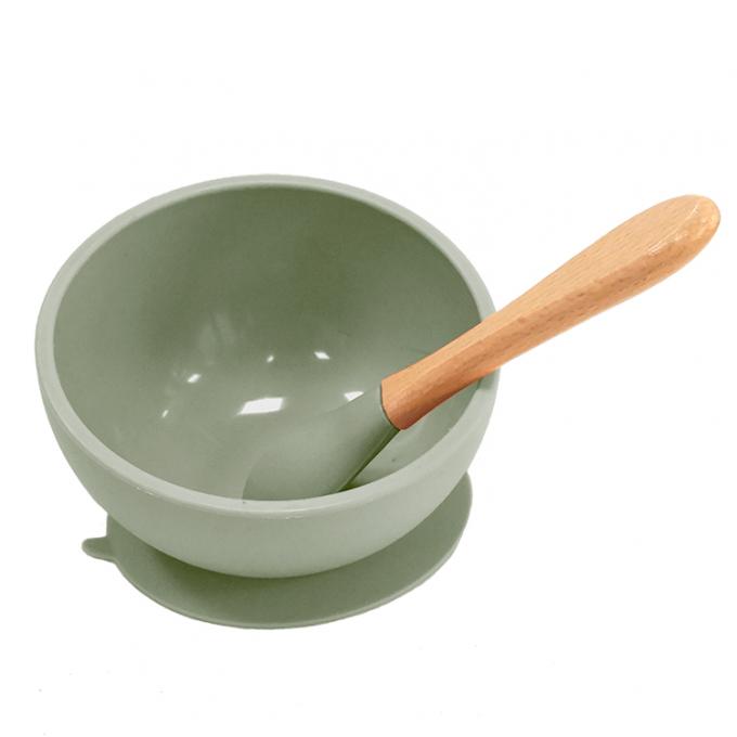 Bacia fácil de limpar impressa personalizada da sução do silicone de Logo Multi Colored Soft Silicone com a colher de madeira do punho
