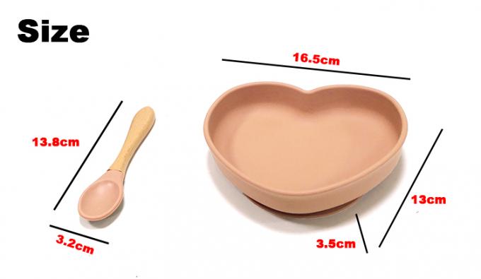 personalize a placa da sução do silicone do jantar ajustada para o bebê que alimenta com colher de madeira