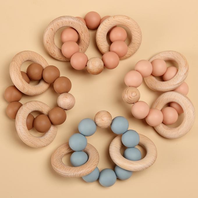 Bebê Eco-amigável feito sob encomenda que sai os dentes o silicone livre Teether do brinquedo BPA com NC DL13M03 amigável de madeira de Ring Soft Toy 7.5*6*4cm Eco;GUA