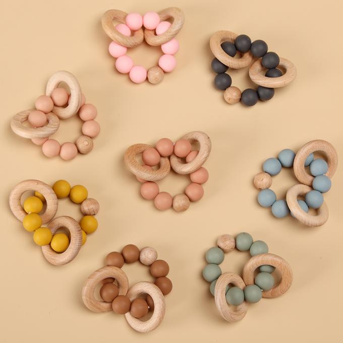 Bebê Eco-amigável feito sob encomenda que sai os dentes o silicone livre Teether do brinquedo BPA com NC DL13M03 amigável de madeira de Ring Soft Toy 7.5*6*4cm Eco;GUA