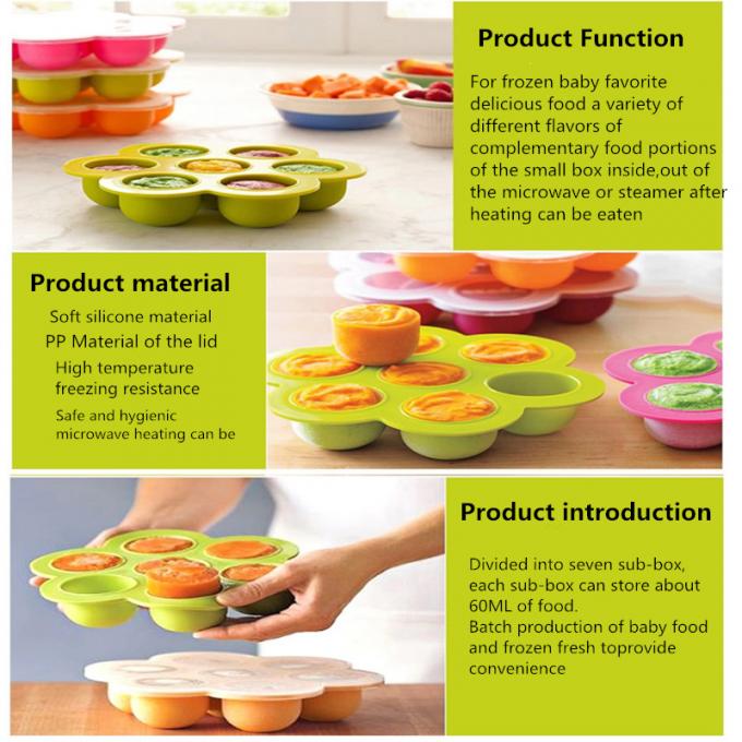 caixas do comida para bebê do silicone dos furos do preço de grosso 7 da fábrica