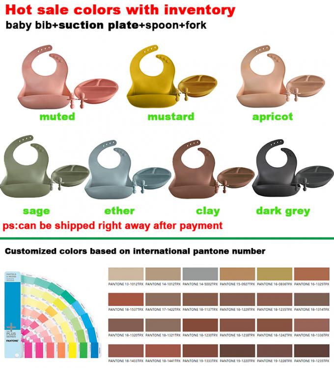 Placas divididas de alimentação do bebê da criança do babador feito sob encomenda do bebê silicone ajustado com grupo da colher e da forquilha para crianças