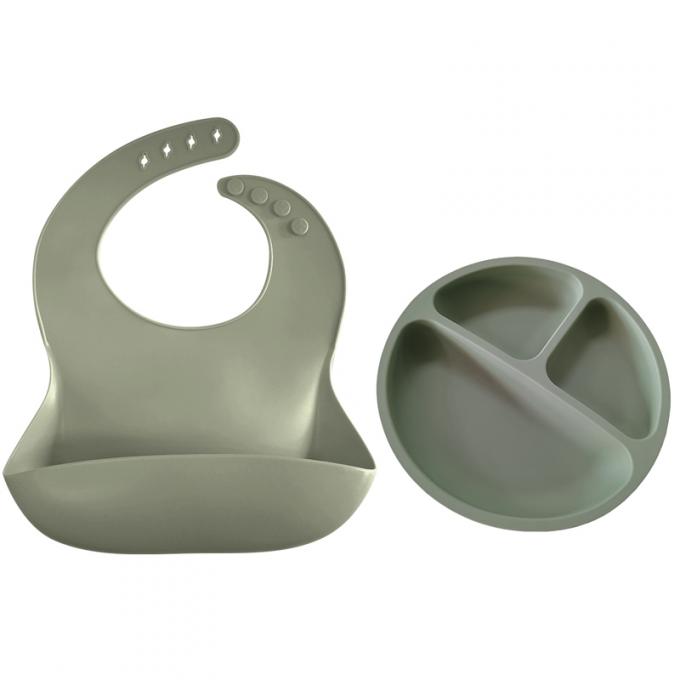A alimentação personalizada do bebê ajustou Bpa placa livre do bebê do silicone com o babador do bebê para o jantar