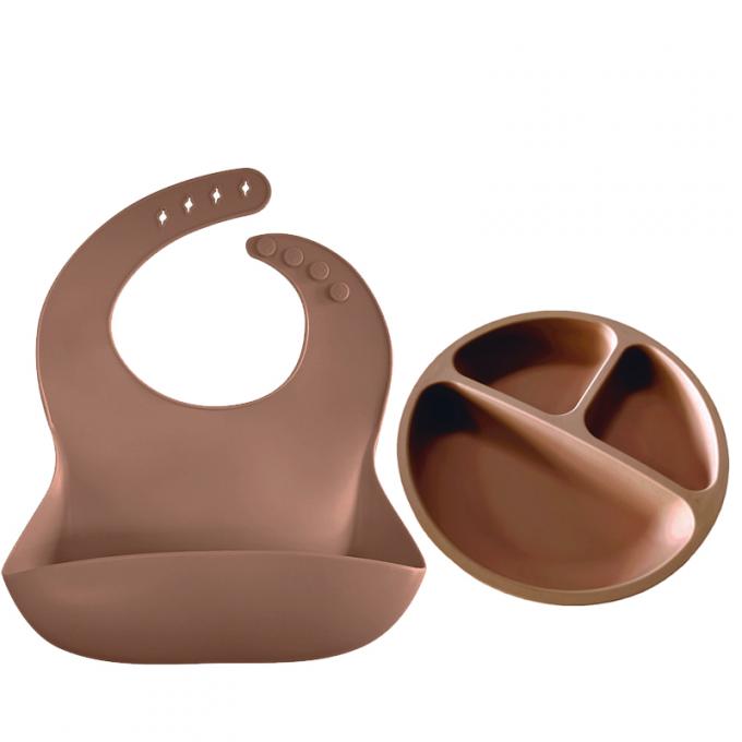A alimentação personalizada do bebê ajustou Bpa placa livre do bebê do silicone com o babador do bebê para o jantar