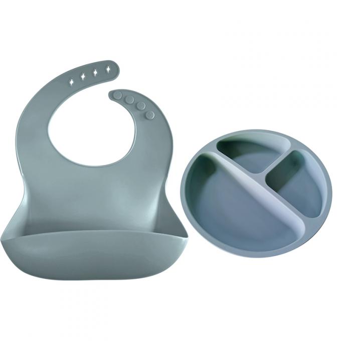 A alimentação personalizada do bebê ajustou Bpa placa livre do bebê do silicone com o babador do bebê para o jantar