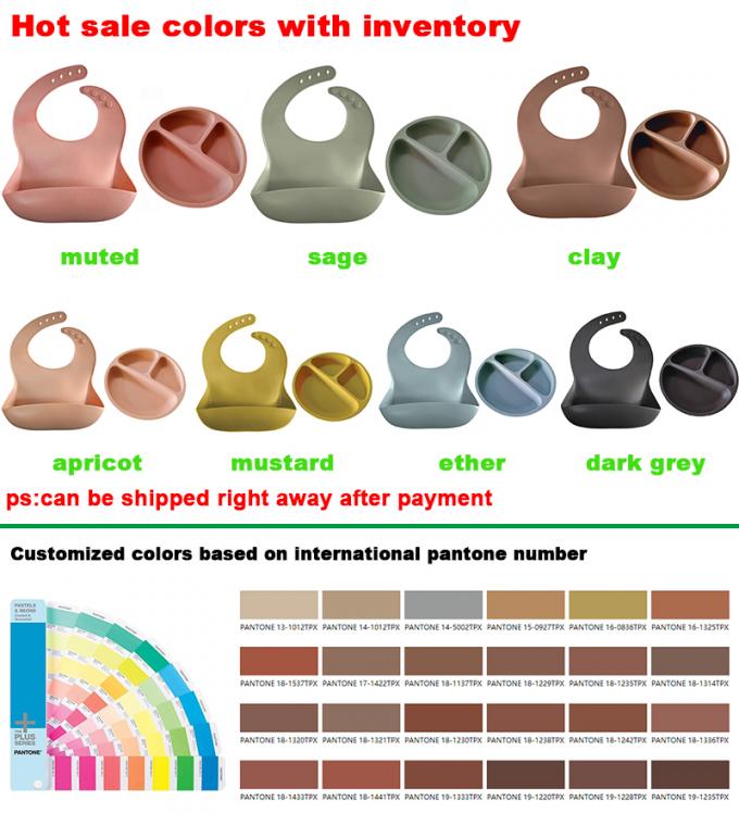 A alimentação personalizada do bebê ajustou Bpa placa livre do bebê do silicone com o babador do bebê para o jantar