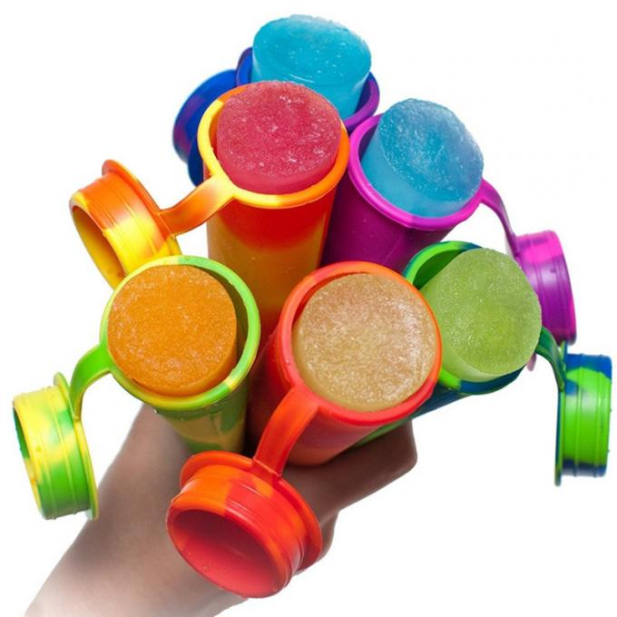 o picolé colorido do gelo do silicone de 6 PCes molda para o gelo estala moldes com tampas unidas