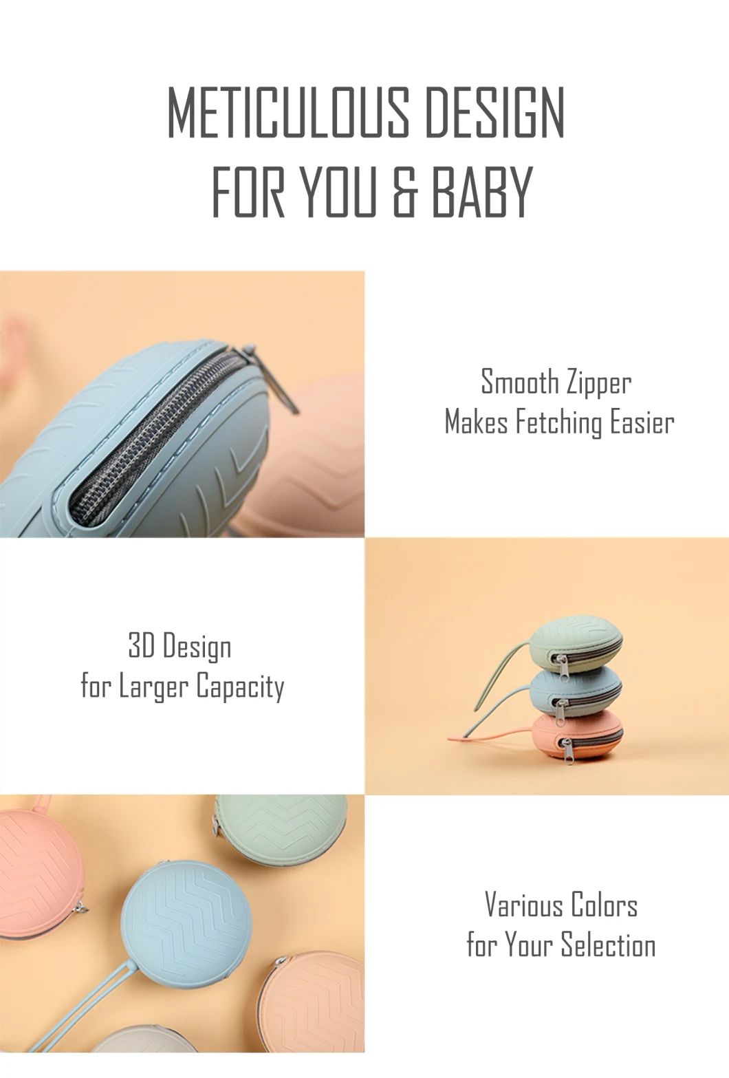 Suportes portáteis impermeáveis da chupeta do silicone do armazenamento para o curso