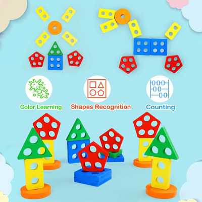 Bright Colored Educational Wooden Sorting And Stacking Toys For Toddlers And Kids