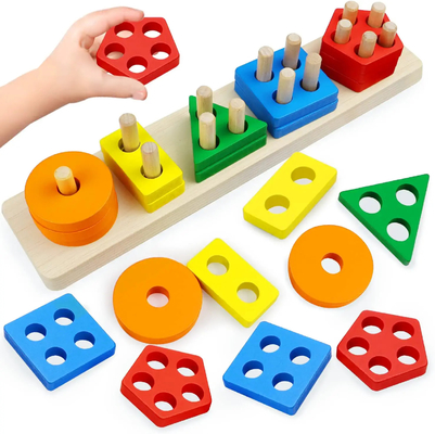 Bright Colored Educational Wooden Sorting And Stacking Toys For Toddlers And Kids
