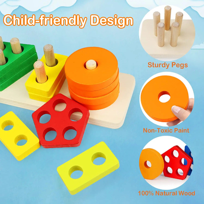 Bright Colored Educational Wooden Sorting And Stacking Toys For Toddlers And Kids