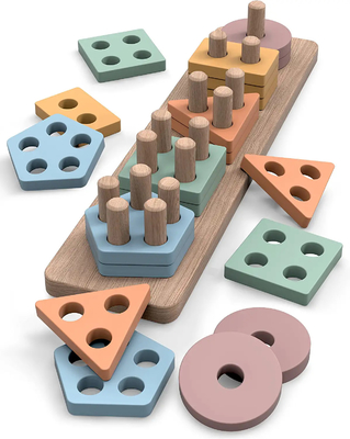 Geometric Figure Shape Sorter And Color Stacker Preschool Kids Wood Gifts