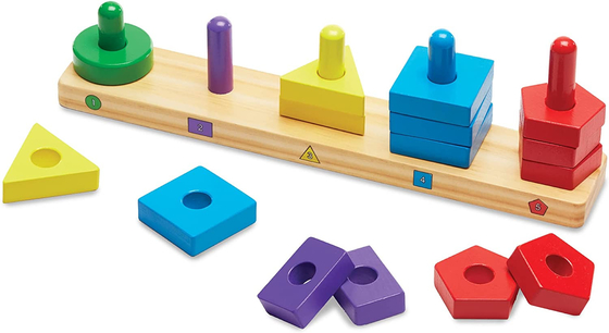 Hand Eye Coordination Stack And Sort Board Educational Toy With 15 Solid Wood Pieces