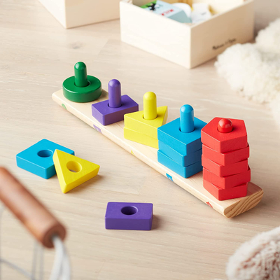Hand Eye Coordination Stack And Sort Board Educational Toy With 15 Solid Wood Pieces