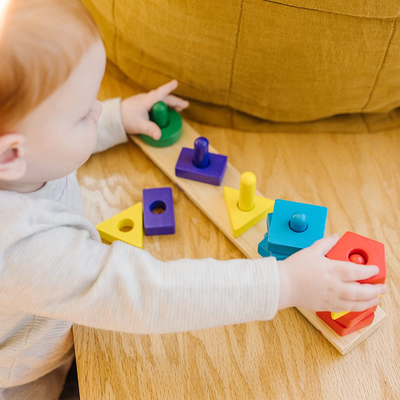 Hand Eye Coordination Stack And Sort Board Educational Toy With 15 Solid Wood Pieces
