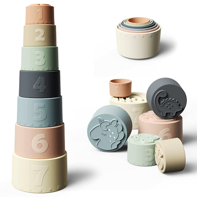 Fun Educational Silicone Soft Baby Stacking Cups Toy For Learning