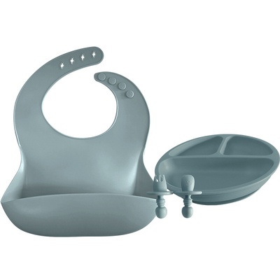Phthalates free Toddlers Silicone Feeding Set 500g With Suction Plate Baby Bib