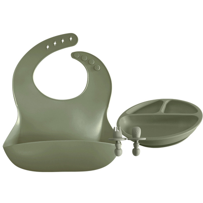 Phthalates free Toddlers Silicone Feeding Set 500g With Suction Plate Baby Bib