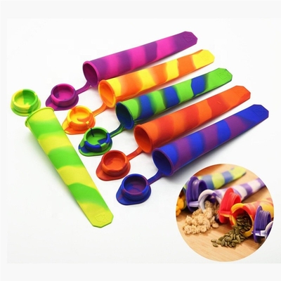 6 Pcs Multicolored Silicone Ice Mold 7.5*1.6in ice pole moulds With Attached Lids
