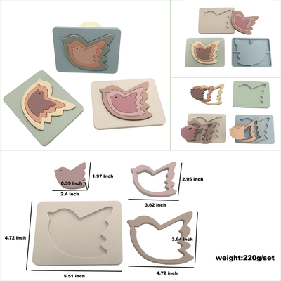 Educational Bird Puzzle Silicone Animal Toys For Babies Having Fun 5pcs Set