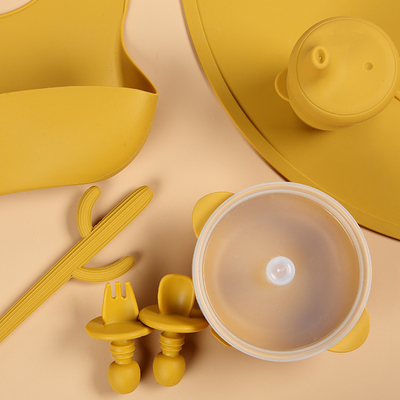 Muted Matched Color Newborn Feeding Set With Suction Bowl Placemat