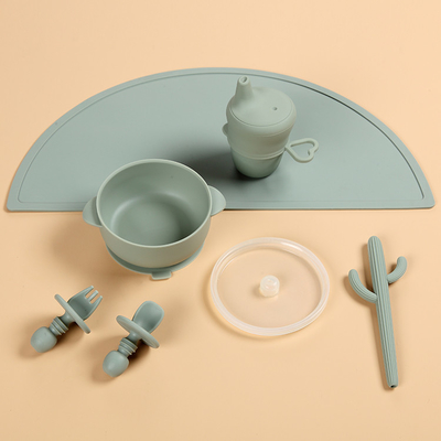 Silicone Baby 240 deg Suction Feeding Set With Plate Bowl Cutlery Placemat