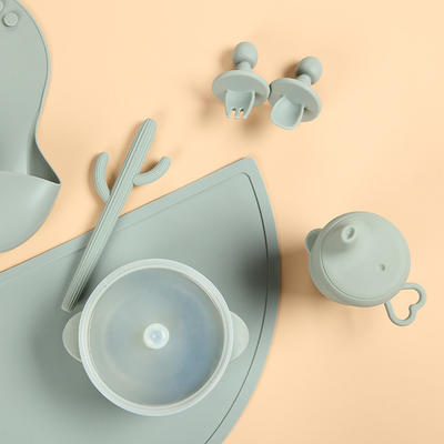 Silicone Baby 240 deg Suction Feeding Set With Plate Bowl Cutlery Placemat