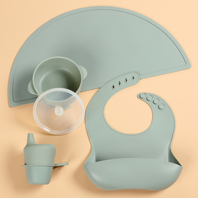 Silicone Baby 240 deg Suction Feeding Set With Plate Bowl Cutlery Placemat