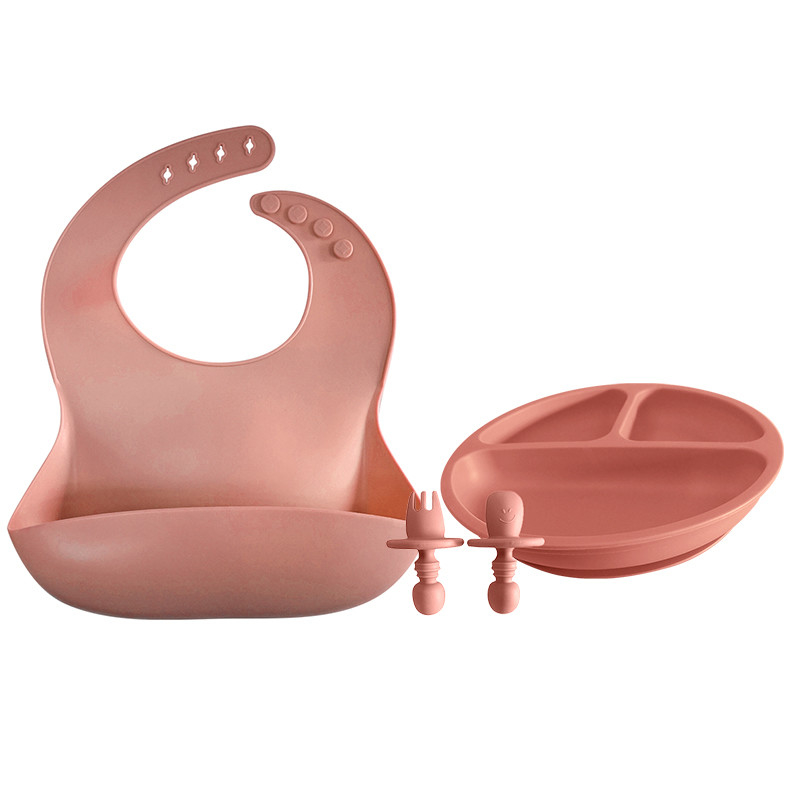 Phthalates free Toddlers Silicone Feeding Set 500g With Suction Plate Baby Bib