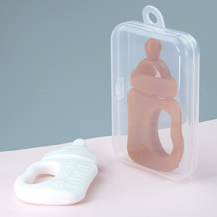 FDA BPA Free Baby Silicone Products Milk Bottle Teether Toy 10.5*5.5*1.5cm With Box