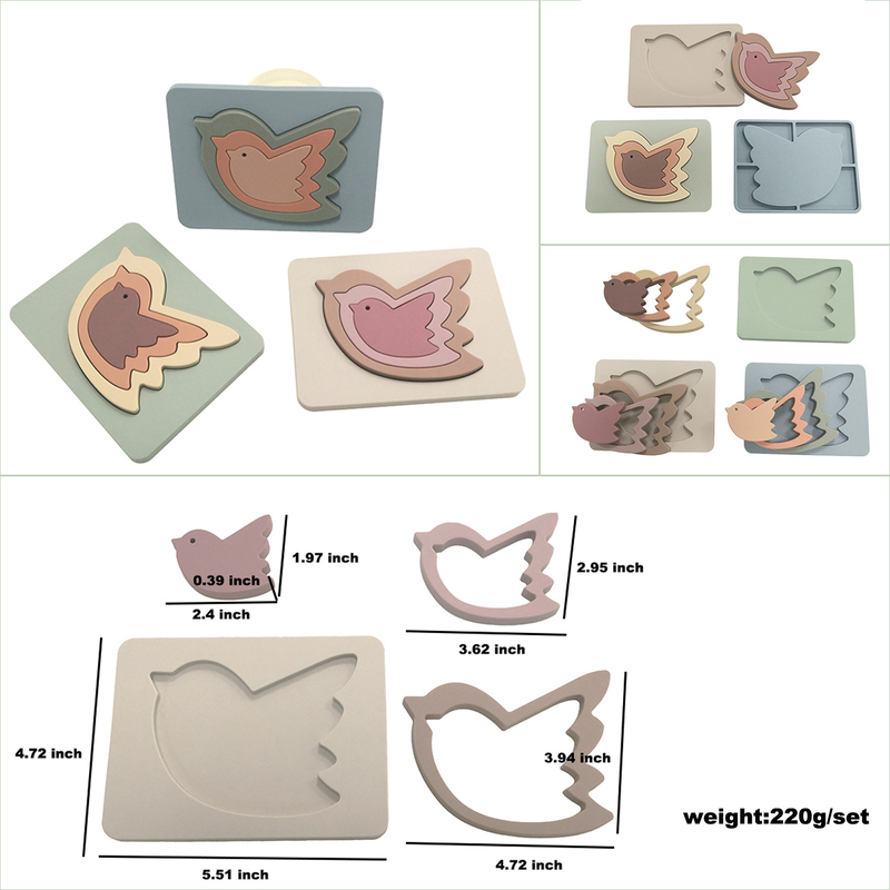 Educational Bird Puzzle Silicone Animal Toys For Babies Having Fun 5pcs Set