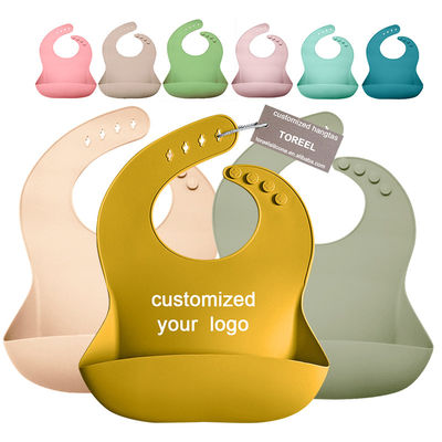 Babador ajustável feito sob encomenda do bebê do silicone do comprimento do OEM com coletor do alimento